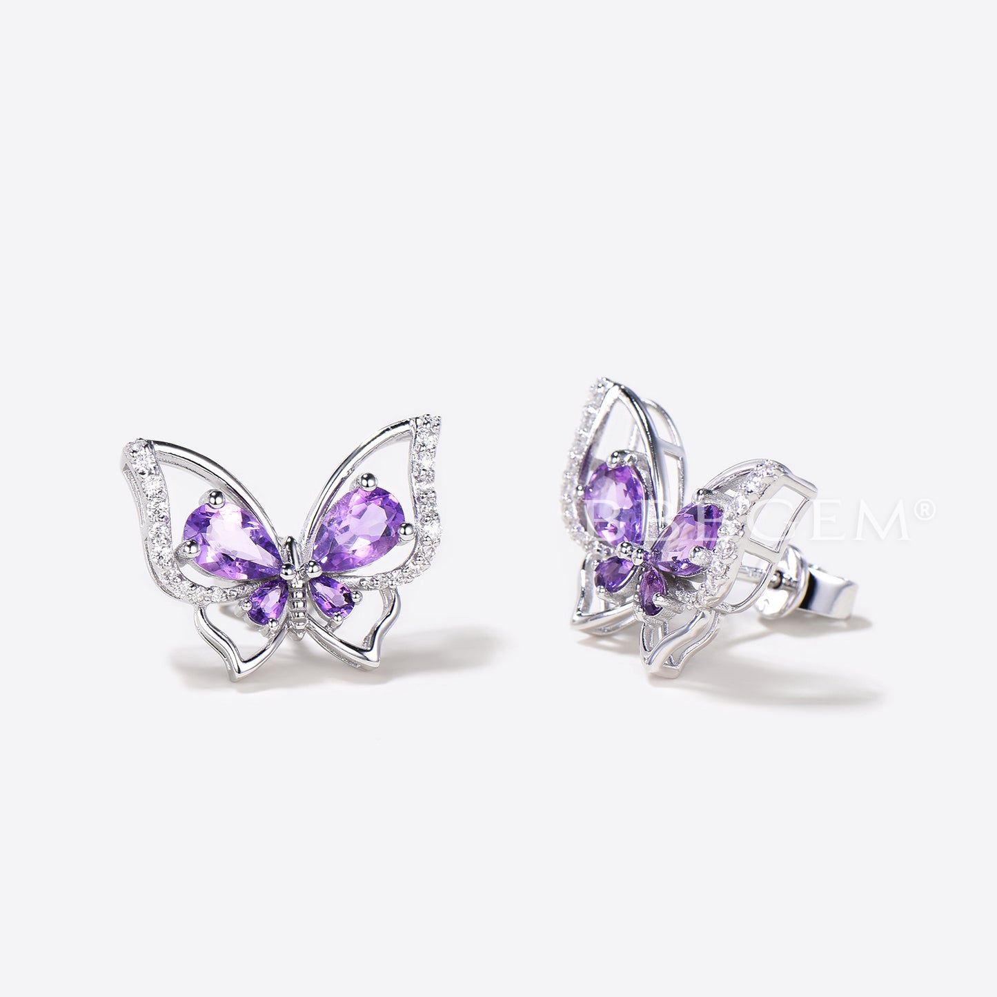 Teardrop Natural Amethyst Stud Earrings Unique Diamond Butterfly Earrings