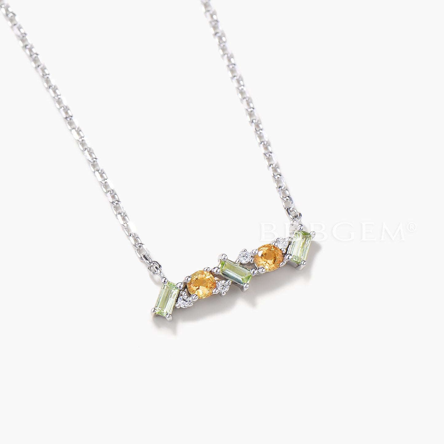 Round Cut Natural Citrine Baguette Peridot Cluster Wedding Necklace