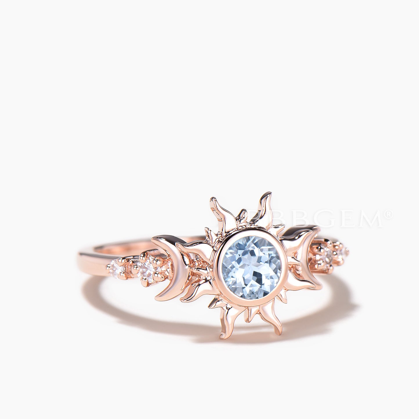 Rapunzel Inspired Celestial Ring Round Cut Natural Aquamarine Sun Wedding Ring