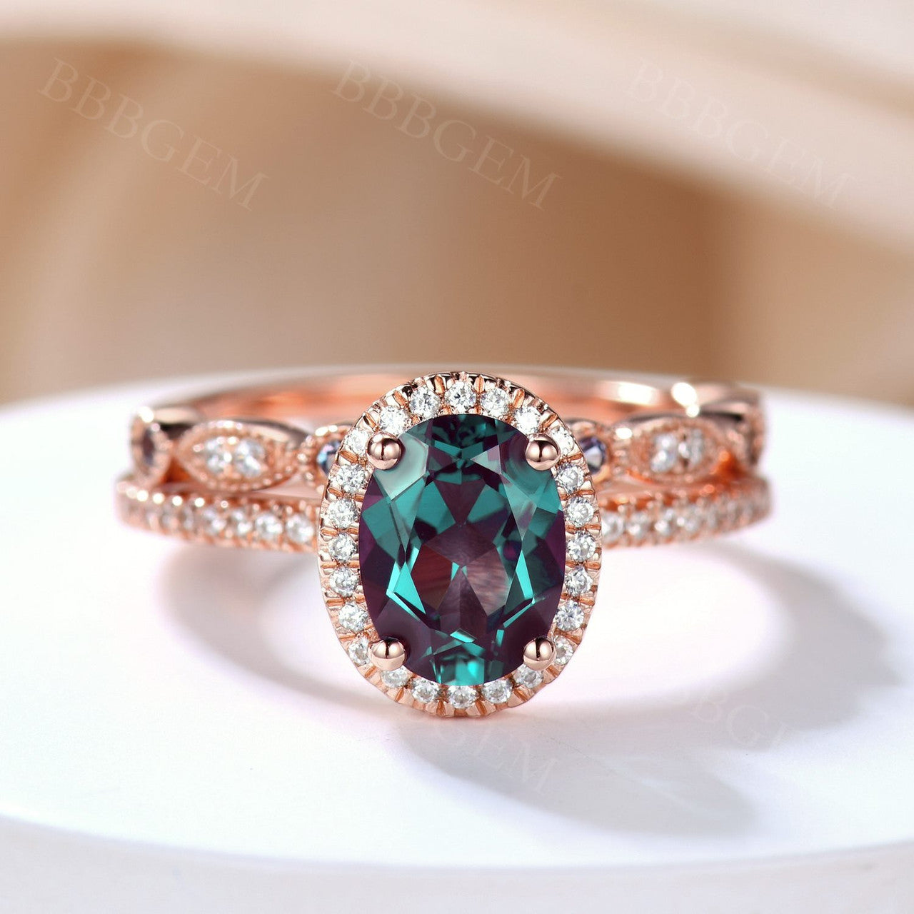 Alexandrite Diamond Ring-BBBGEM Alexandrite Wedding Ring Set