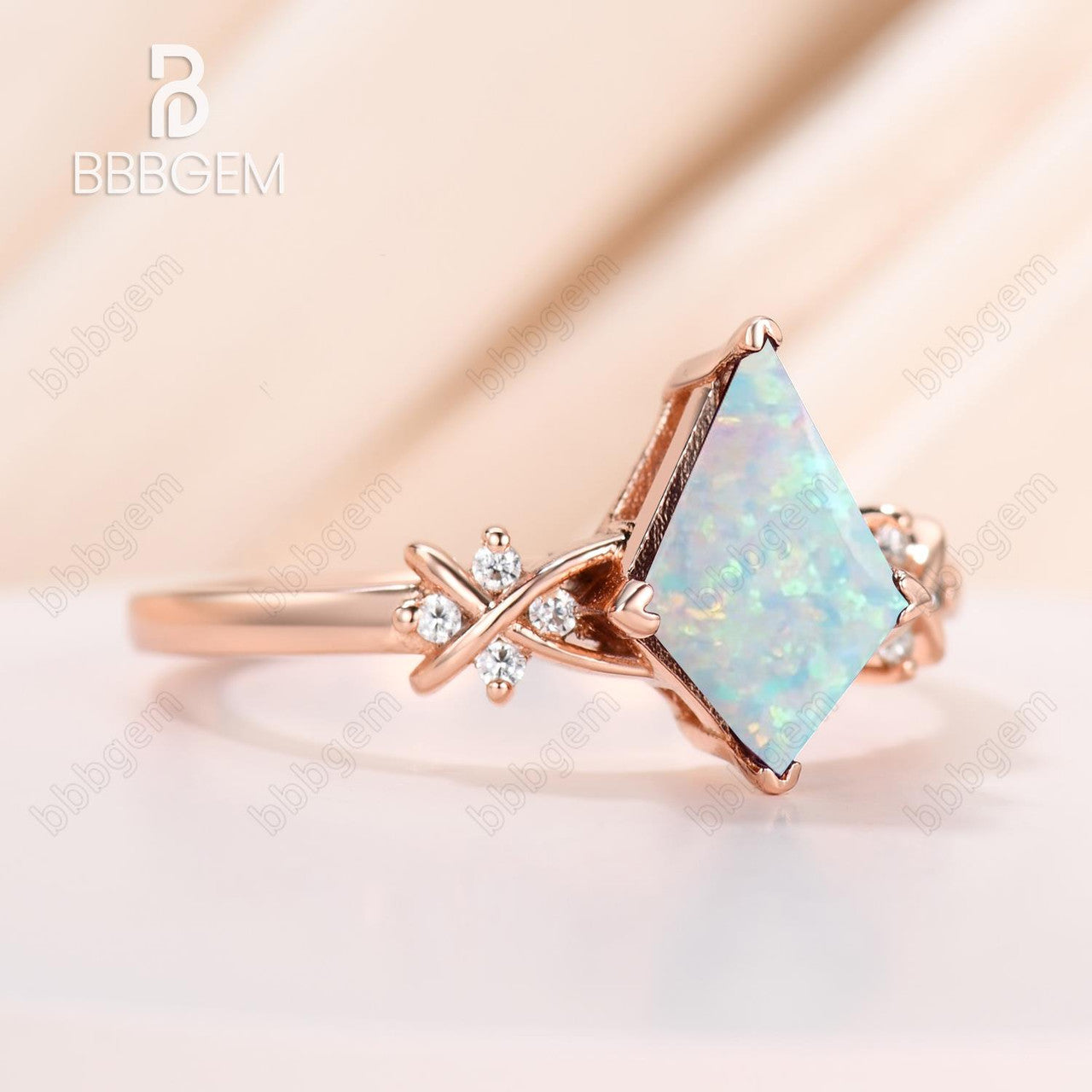 Unique Opal Kite Ring 1 Carat Kite Genuine Lab White Opal Diamond Prong Engagement Ring Vintage