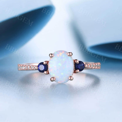 14K Rose Gold Opal Cluster Engagement Ring for Women