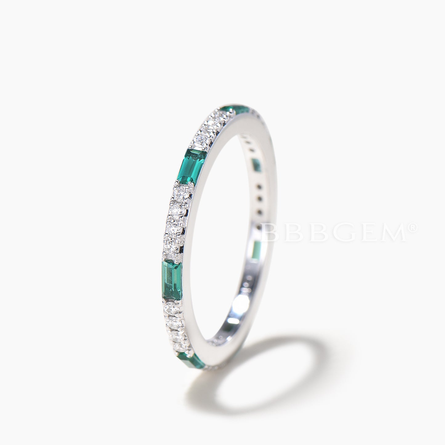 Baguette Cut Emerald Round Diamond Full Eternity Wedding Ring Stacking Band