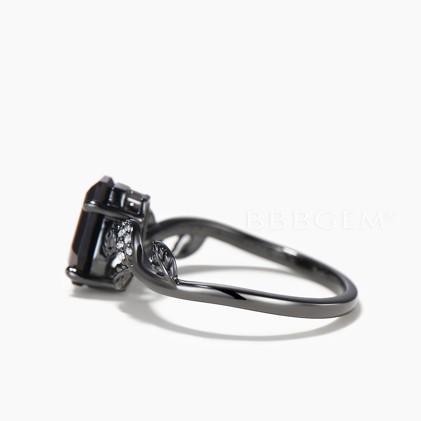 Nature Inspired Black Onyx Coffin Gothic Engagement Ring Unique Black Gold Flower