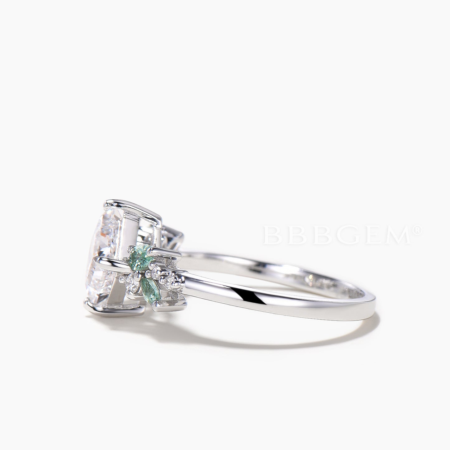 Princess Cut IGI Certificate Lab Grown Diamond Green Sapphire Cluster Wedding Ring