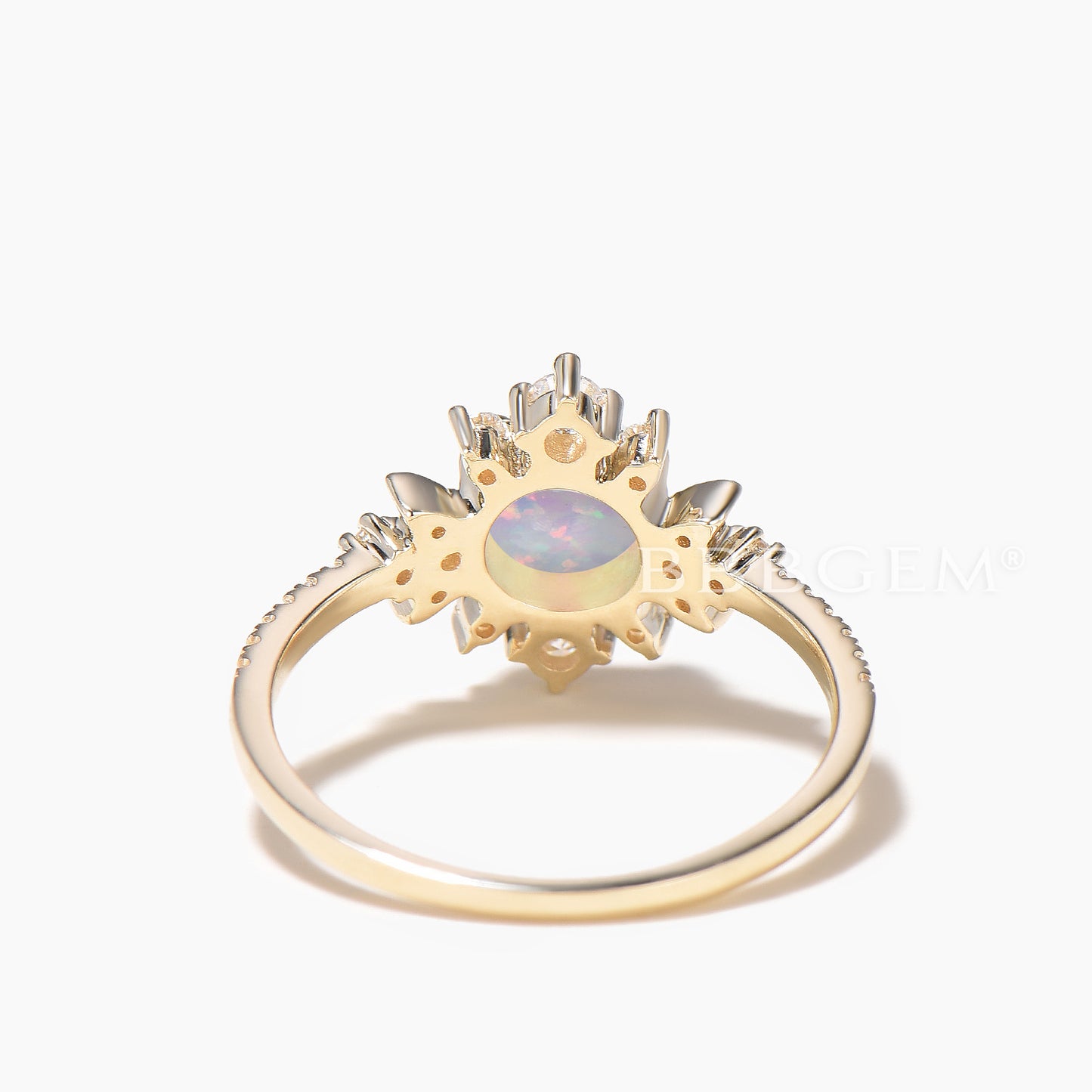 1CT Round Cut White Opal Engagement Ring Diamond Moon Halo Ring