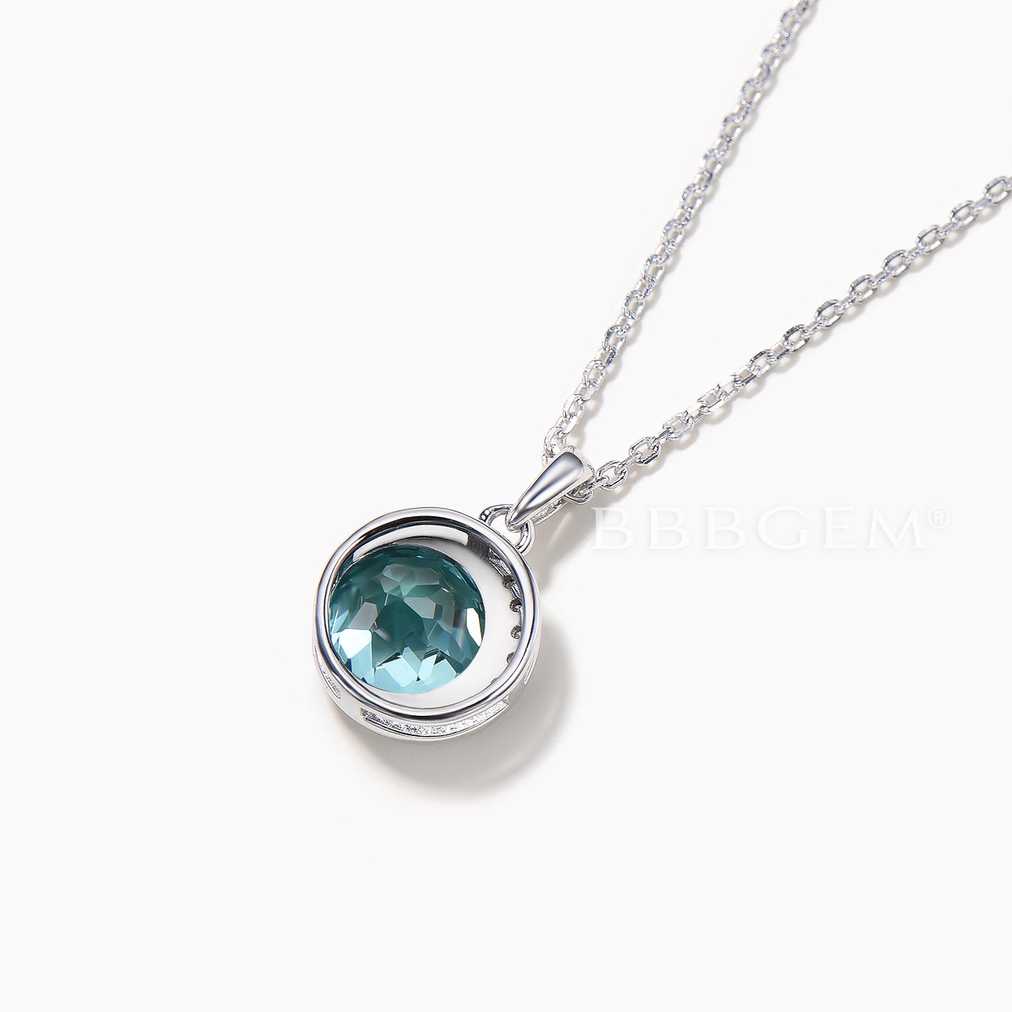 2CT Round Cut Paraiba Necklace Diamond Moon Halo White Gold Pendant
