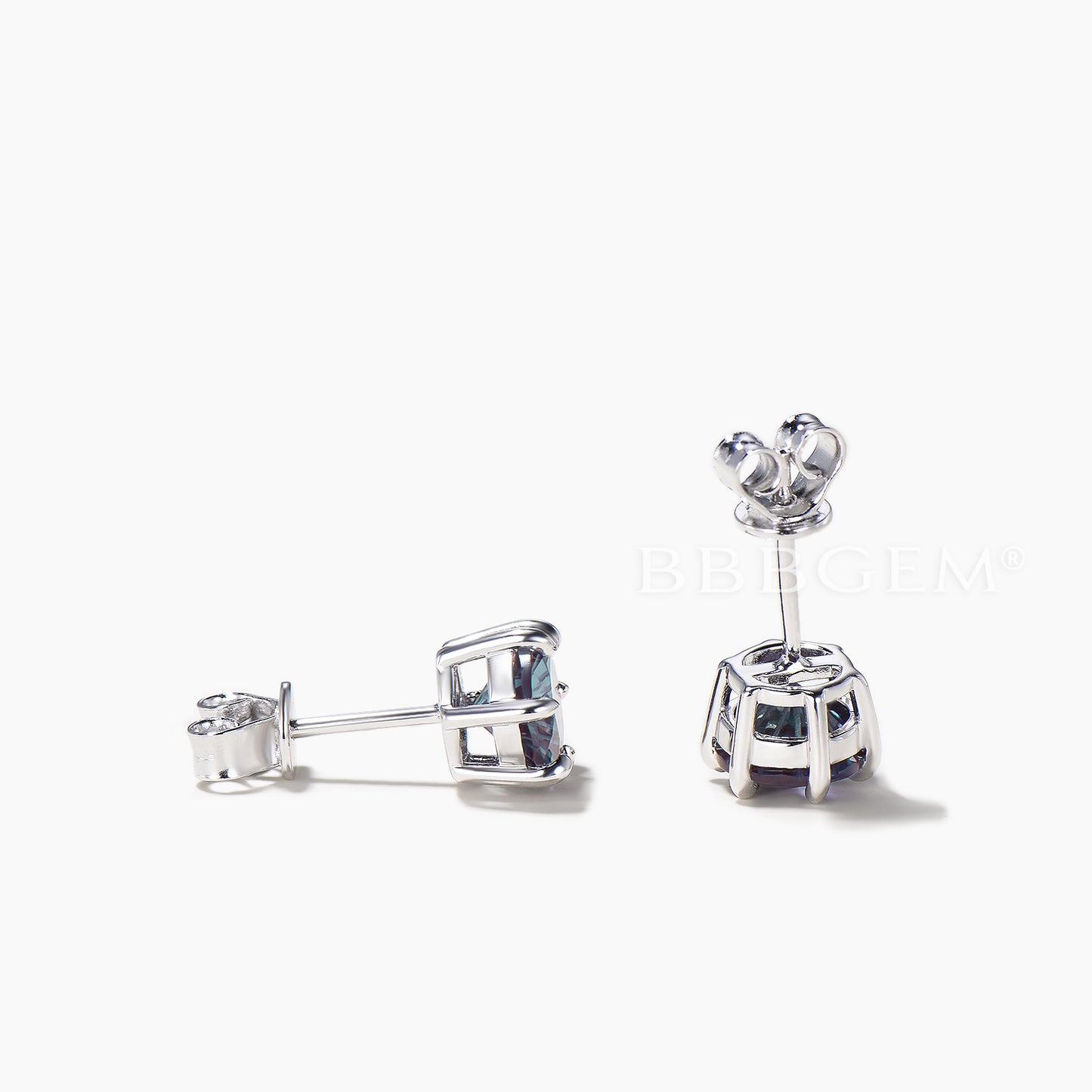 Round Shape Firework Cut Color-change Alexandrite Solitaire Stud Earrings