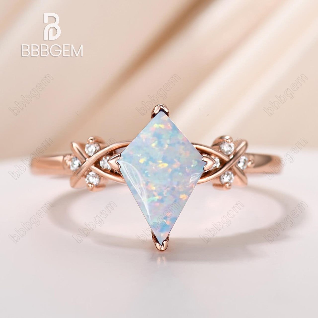 Unique Opal Kite Ring 1 Carat Kite Genuine Lab White Opal Diamond Prong Engagement Ring Vintage