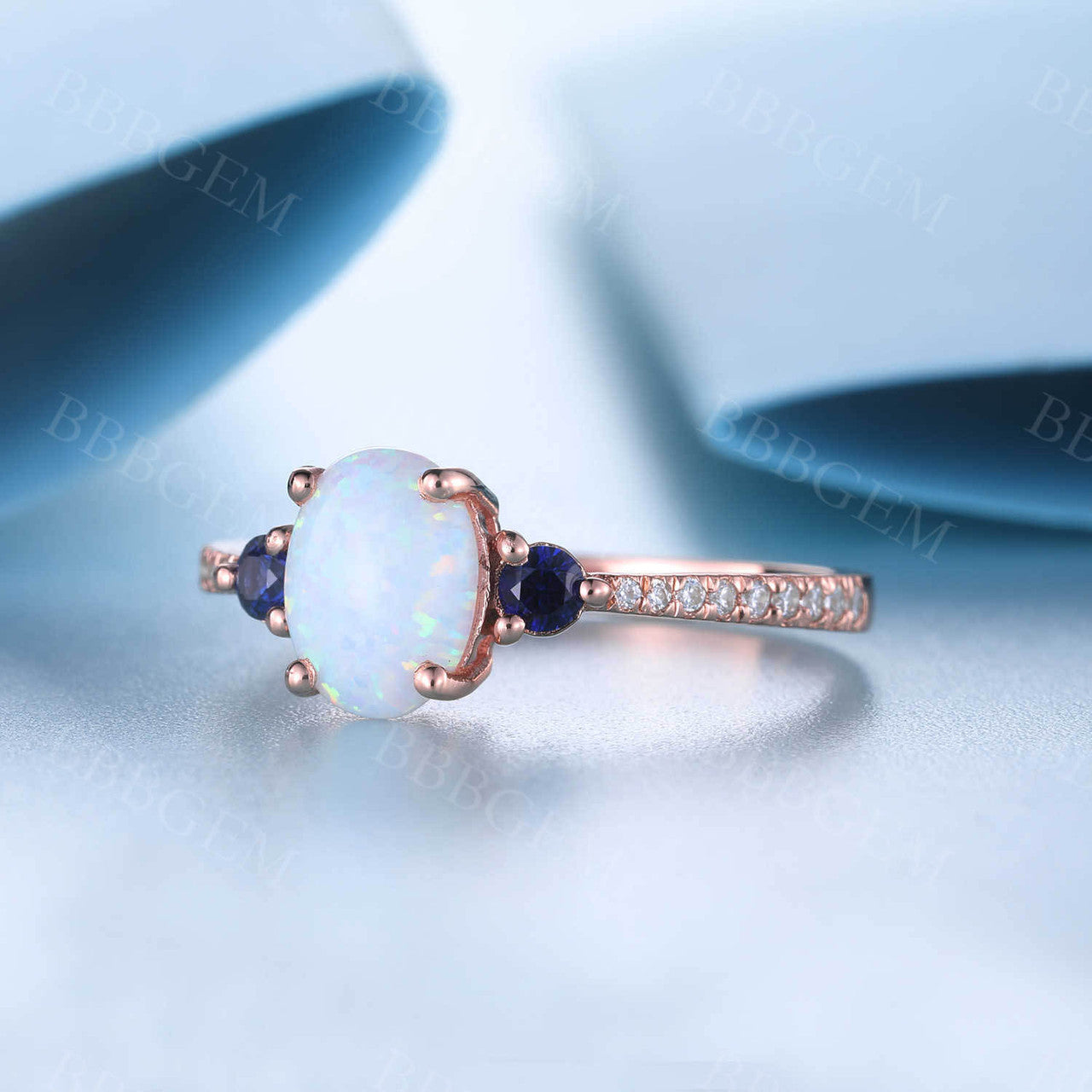 14K Rose Gold Opal Cluster Engagement Ring for Women