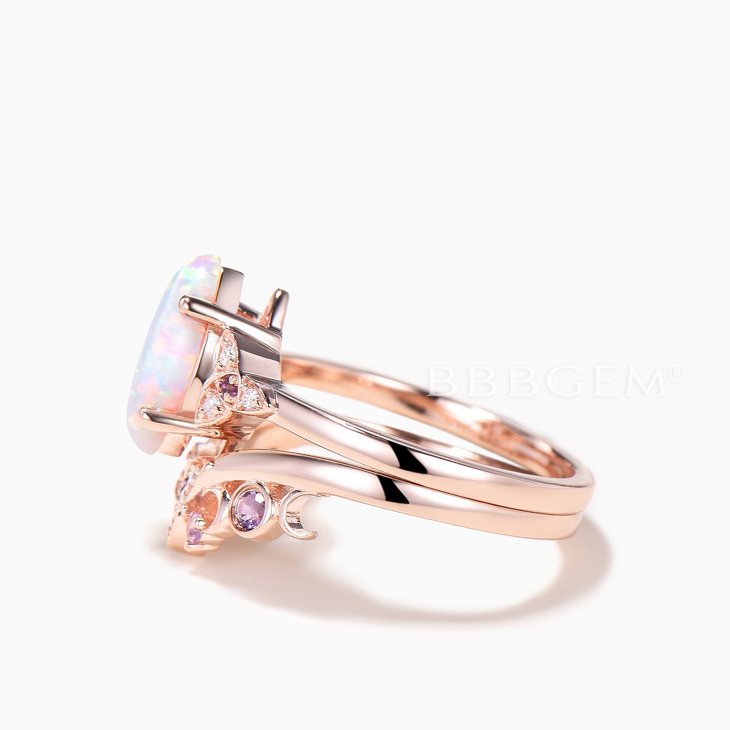 Marquise Cut Opal Engagement Ring Amethyst Diamond Celtic Knot Bridal Set