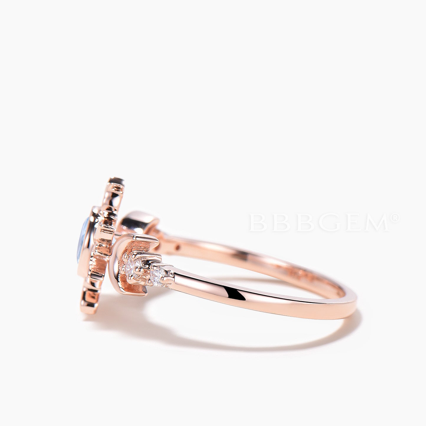 Rapunzel Inspired Celestial Ring Round Cut Natural Aquamarine Sun Wedding Ring