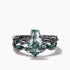 Black Gold Ring Set Coffin Cut Natural Moss Agate Twisted Ring Emerald Curved Band