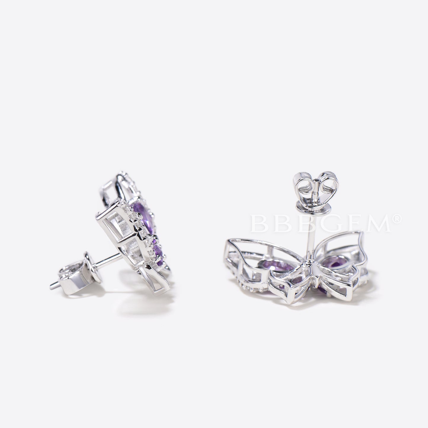 Teardrop Natural Amethyst Stud Earrings Unique Diamond Butterfly Earrings