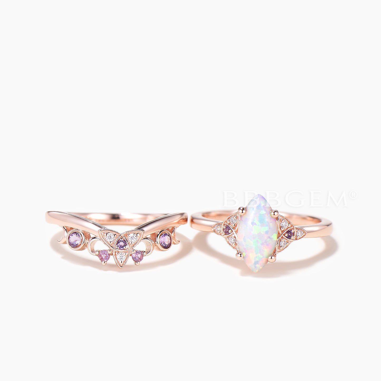 Marquise Cut Opal Engagement Ring Amethyst Diamond Celtic Knot Bridal Set