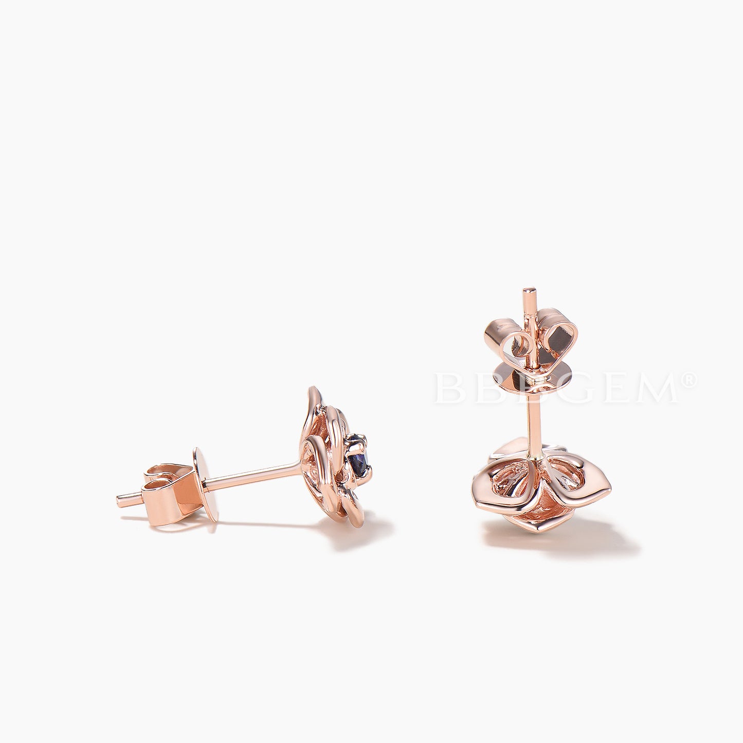 Round Cut Sapphire Floral Stud Earrings Nature Inspired Solitarie Earrings