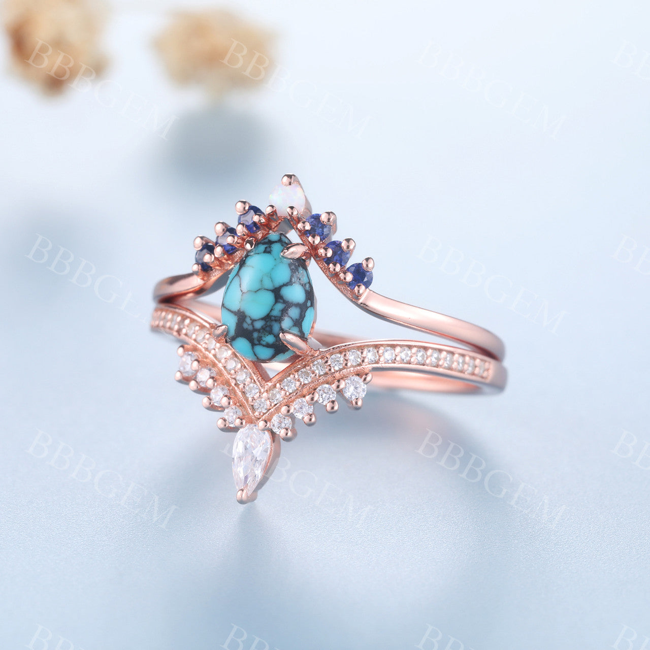 turquoise wedding ring set