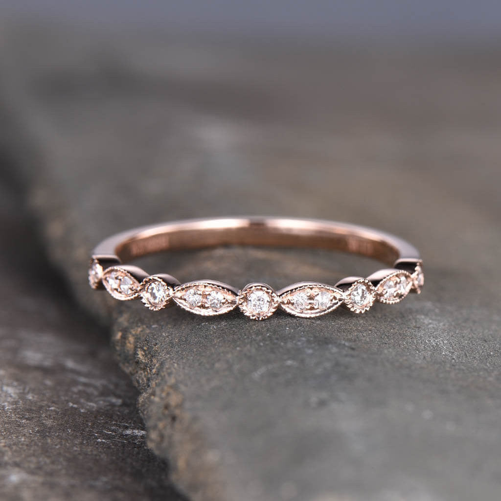 women's diamond wedding band rose gold-BBBGEM Half Eternity Band