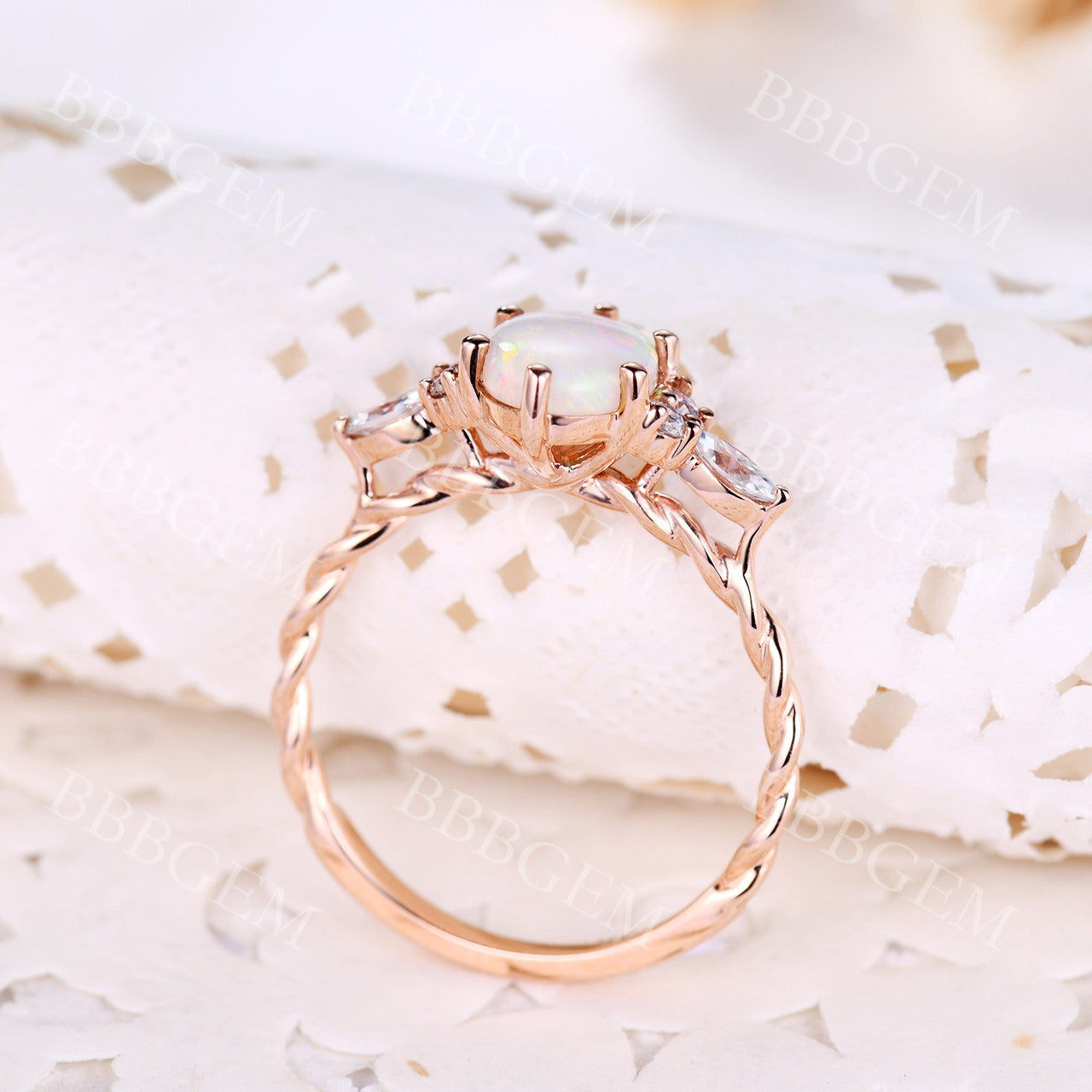 Natural Opal Rings-BBBGEM Rose Gold Opal Ring