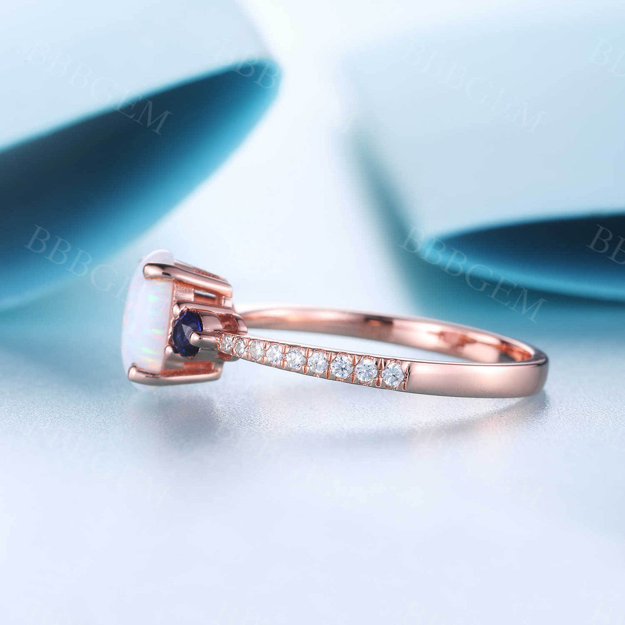 14K Rose Gold Opal Cluster Engagement Ring for Women Sapphire Diamond Ring Statement Ring