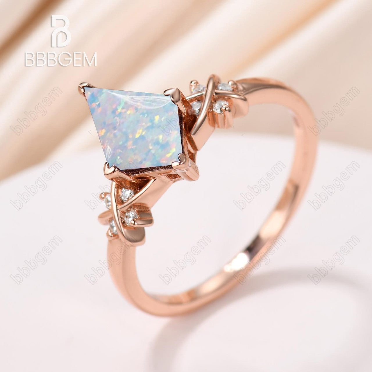 Unique Opal Kite Ring 1 Carat Kite Genuine Lab White Opal Diamond Prong Engagement Ring Vintage