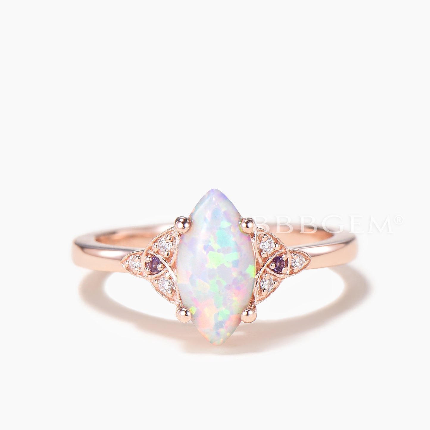 Marquise Cut Opal Engagement Ring Amethyst Diamond Celtic Knot Bridal Set