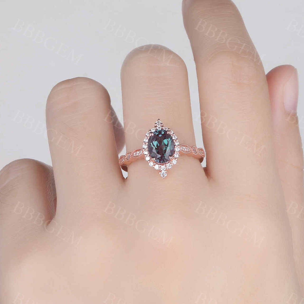 Alexandrite Ring Rose Gold Engagement Ring