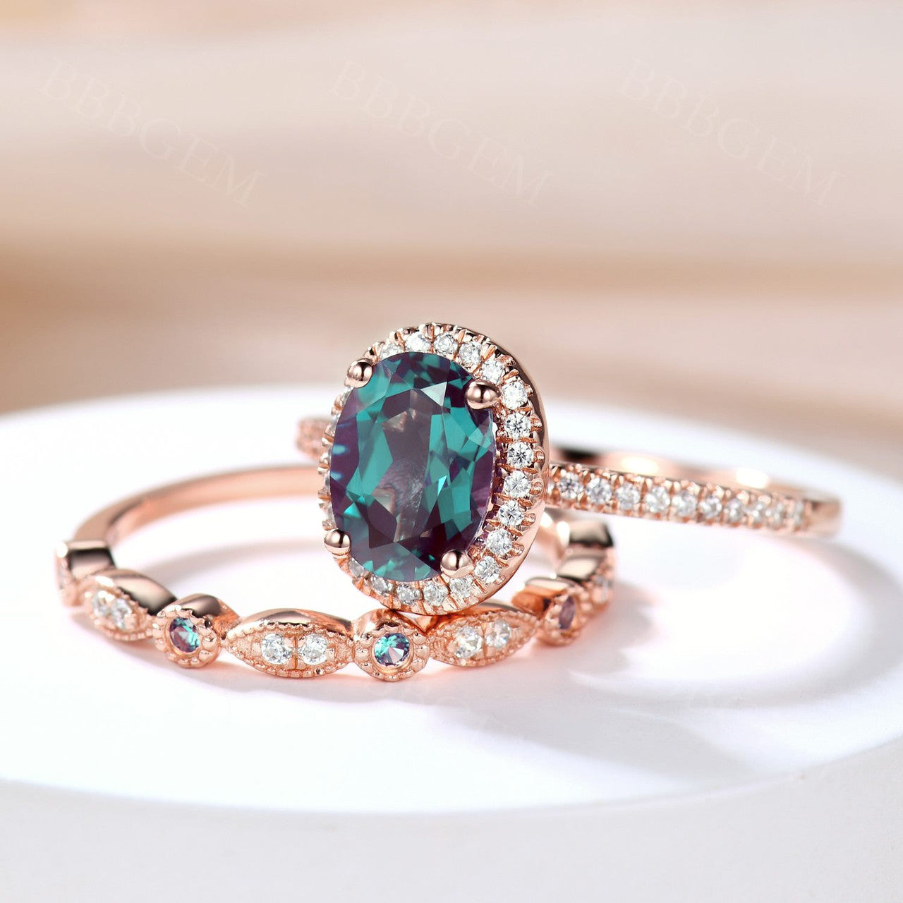 Oval Alexandrite Ring-BBBGEM Alexandrite Wedding Ring Set