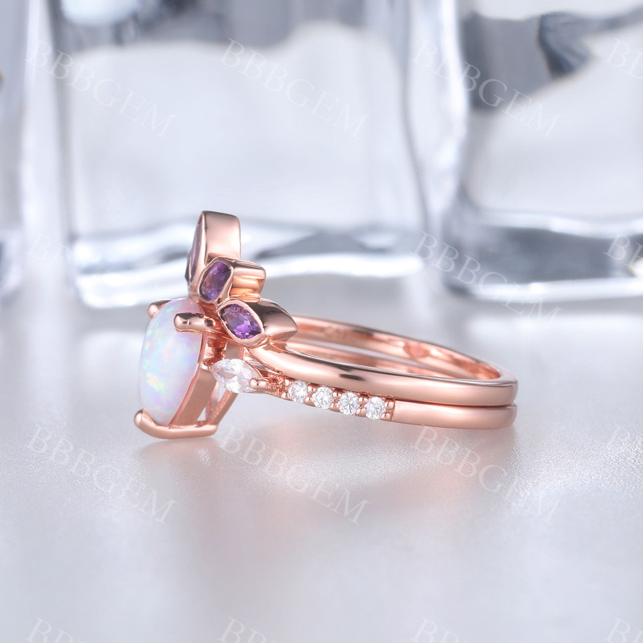 MAIHAO Women’s Opal & Amethyst Ring – 10KT Black Gold Filled, AAA Cubic Zirconia, Sizes 6-10
