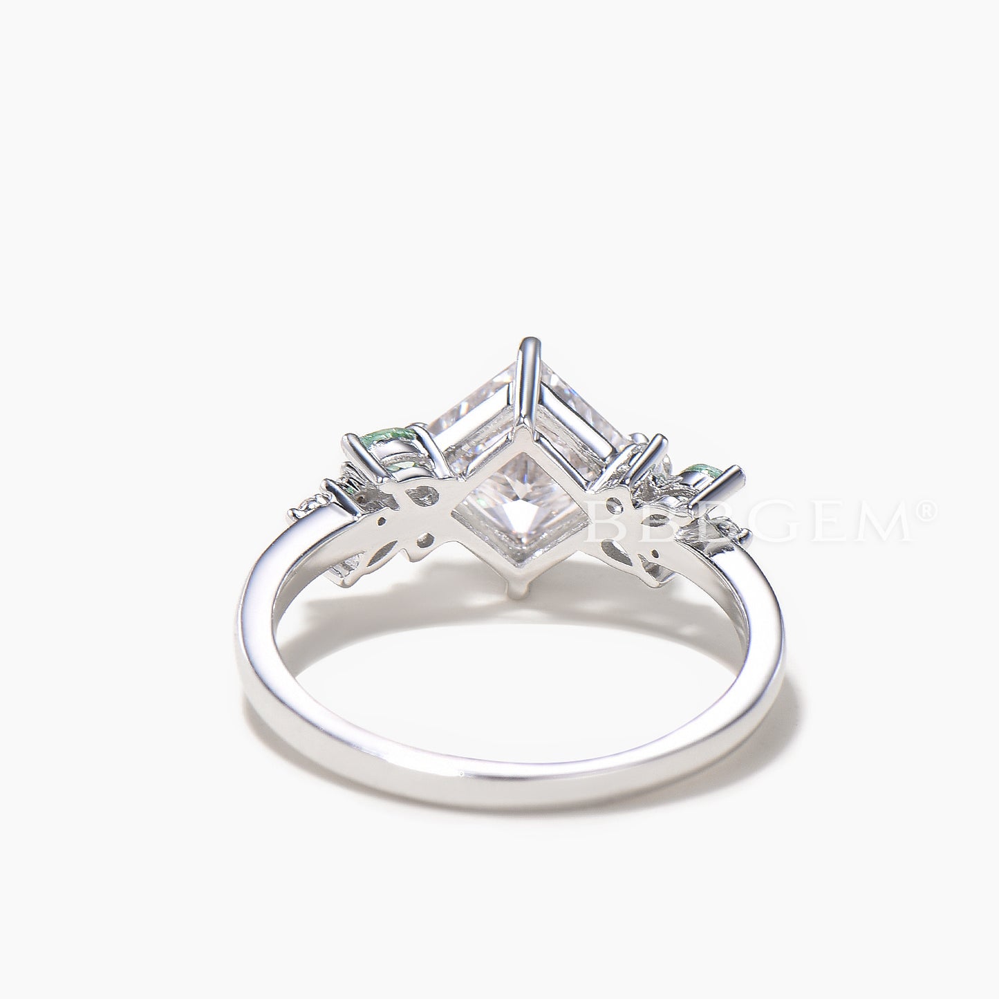 Princess Cut IGI Certificate Lab Grown Diamond Green Sapphire Cluster Wedding Ring