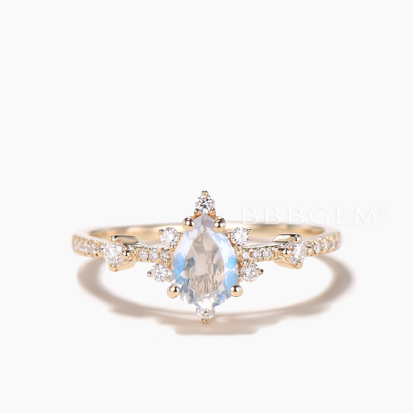 14K/18K Gold Pear Shaped Moonstone Diamond Art Deco Engagement Ring Set