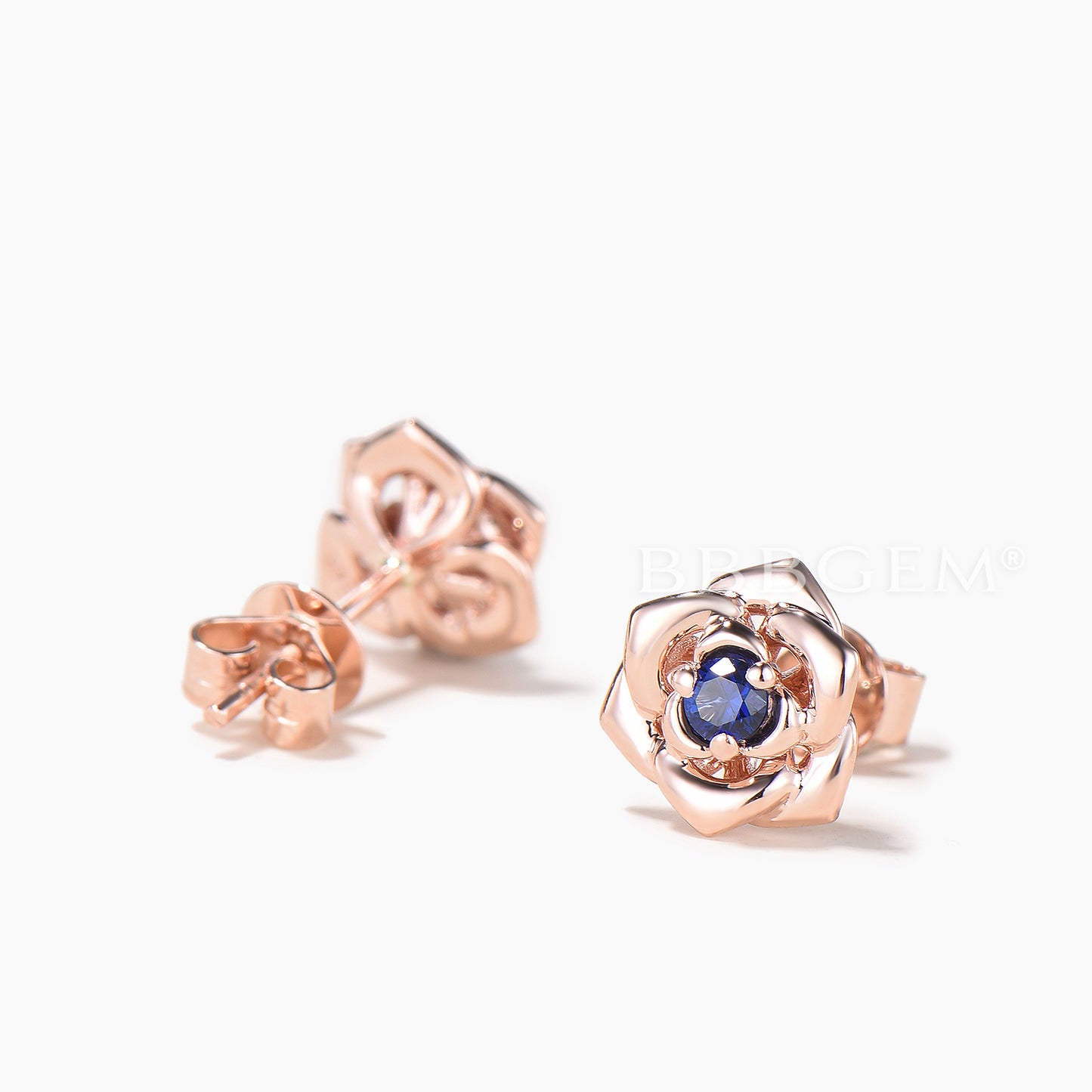 Round Cut Sapphire Floral Stud Earrings Nature Inspired Solitarie Earrings