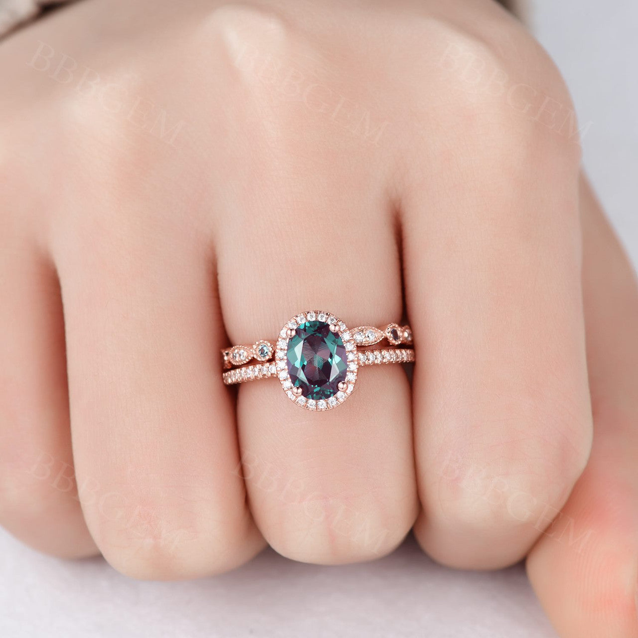 Alexandrite Stone For Sale-BBBGEM Alexandrite Wedding Ring Set