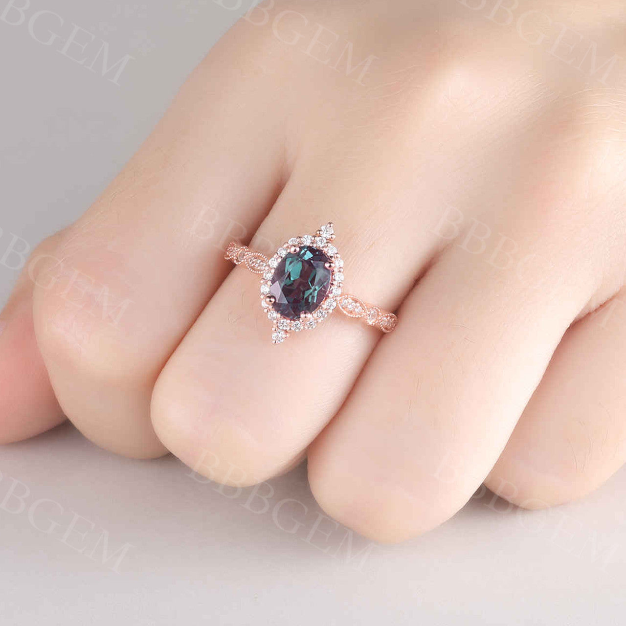 Alexandrite Ring Rose Gold Engagement Ring