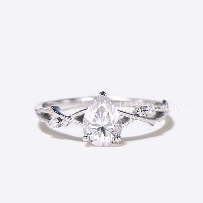 Twig Vine Pear Cut Moissanite Ring Set 1.25CT Solitaire Twisted Engagement Ring for Women in Gold