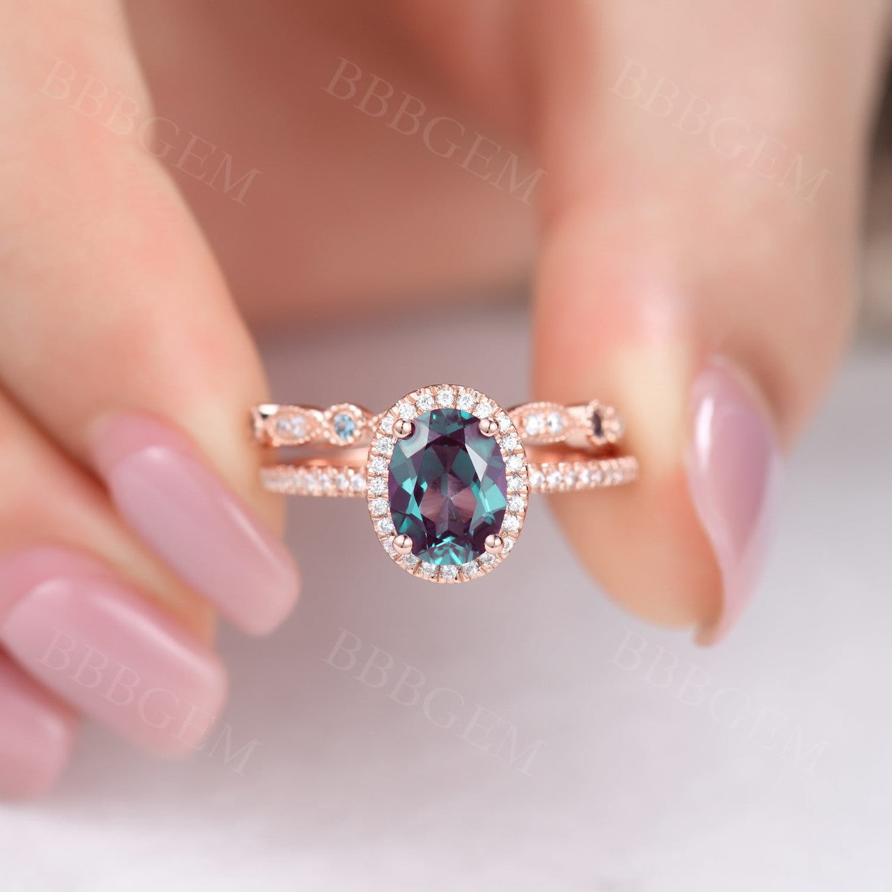 Color Changing Alexandrite Ring-BBBGEM Alexandrite Wedding Ring Set