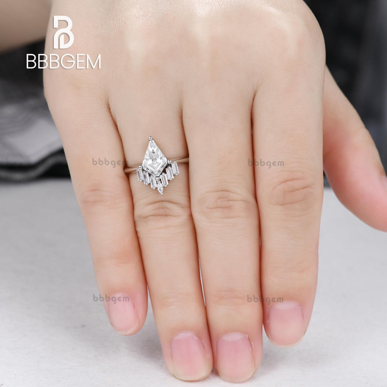 White Gold Unique Kite Cut Moissanite Engagement Ring knife-edge Band Gift for Her Vintage Bridal Ring