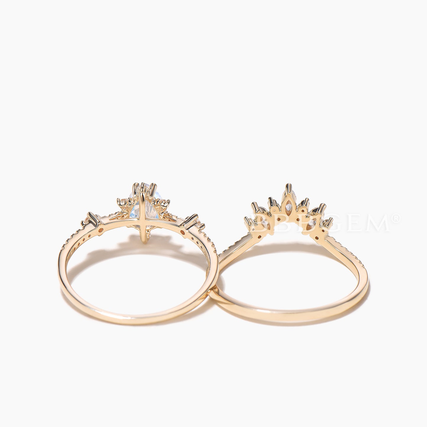 14K/18K Gold Pear Shaped Moonstone Diamond Art Deco Engagement Ring Set
