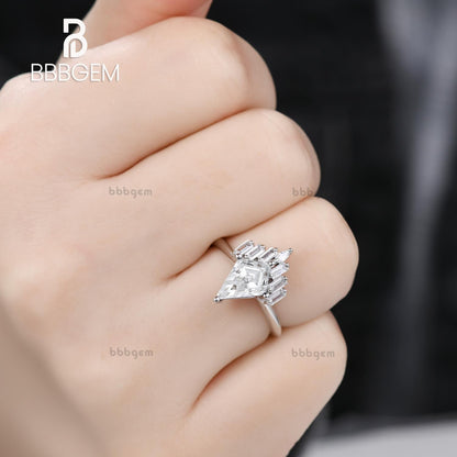 White Gold Unique Kite Cut Moissanite Engagement Ring knife-edge Band Gift for Her Vintage Bridal Ring