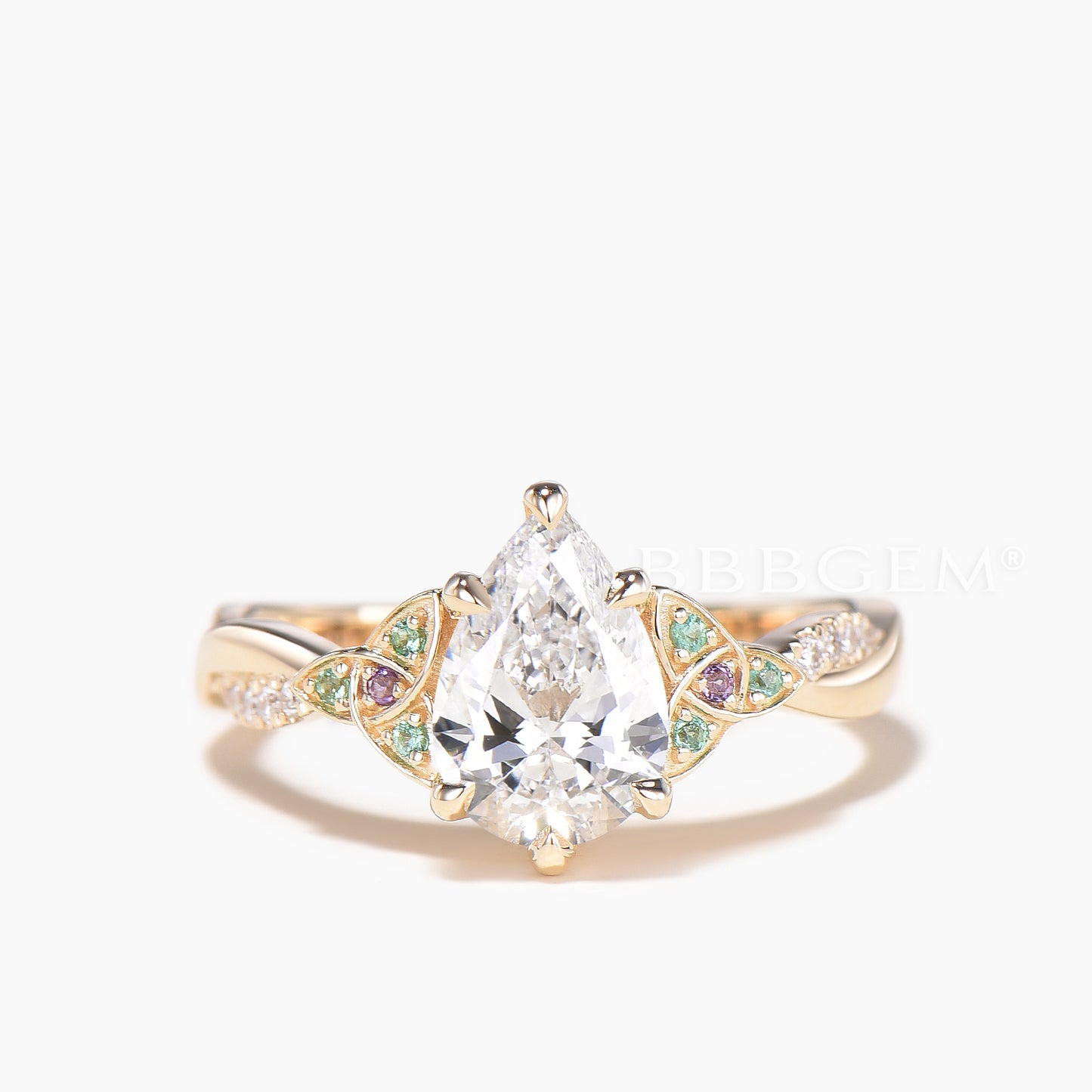 Pear Cut IGI Certificate Lab Diamond Celtic Knot Ring Multi-gems Twisted Ring