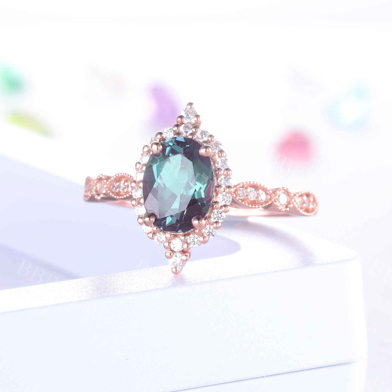 Alexandrite Ring Rose Gold Engagement Ring