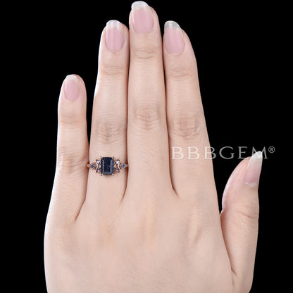 2CT Emerald Cut Blue Sandstone Engagement Ring 7 Stone Promise Ring