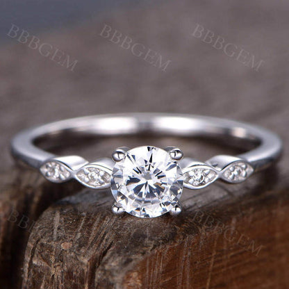 5mm Round Cut CZ Engagement ring,925 sterling silver wedding band