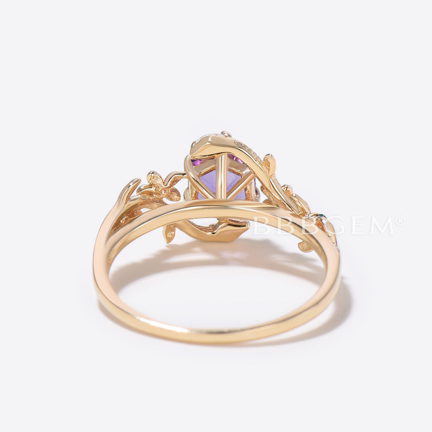 Gold Snake Engagement Ring Floral Amethyst Ring Diamond Serpent Ring