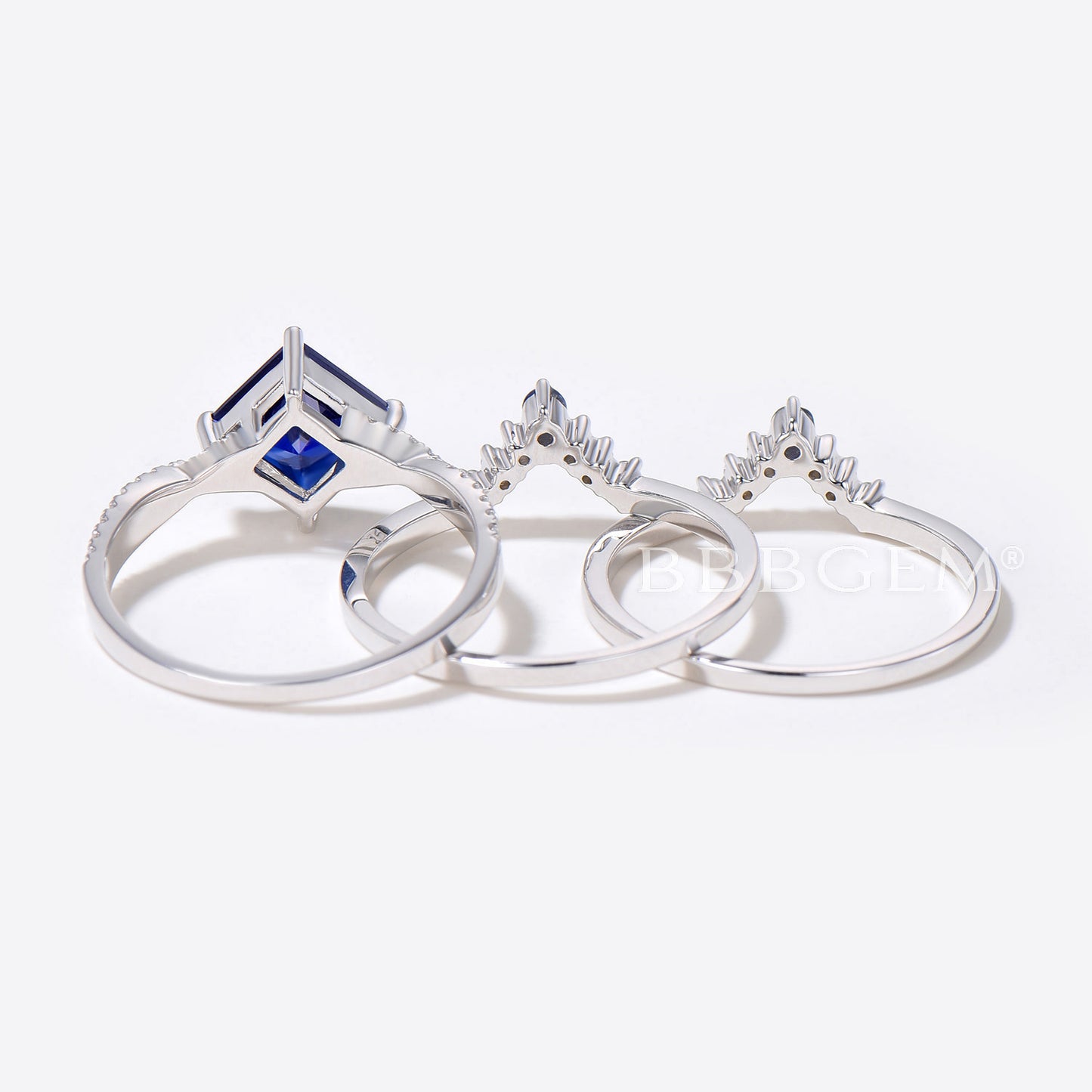 Infinity Twist Sapphire Engagement Ring 3pcs Diamond Bridal Set