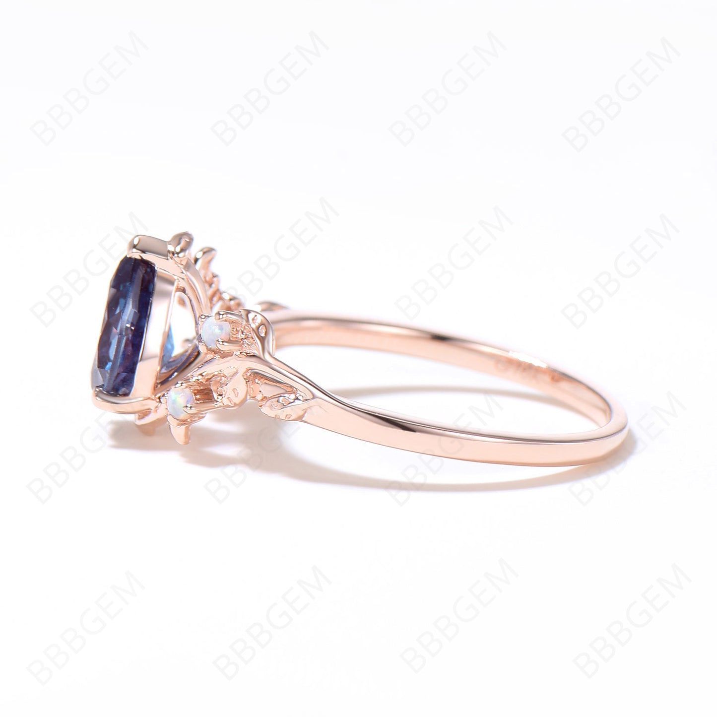 Twig Leaf Alexandrite Engagement Ring 14k Rose Gold Pear Shaped Alexandrite Ring Branch Vine Five Stone Opal Ring June Birthstone Proposal Gift