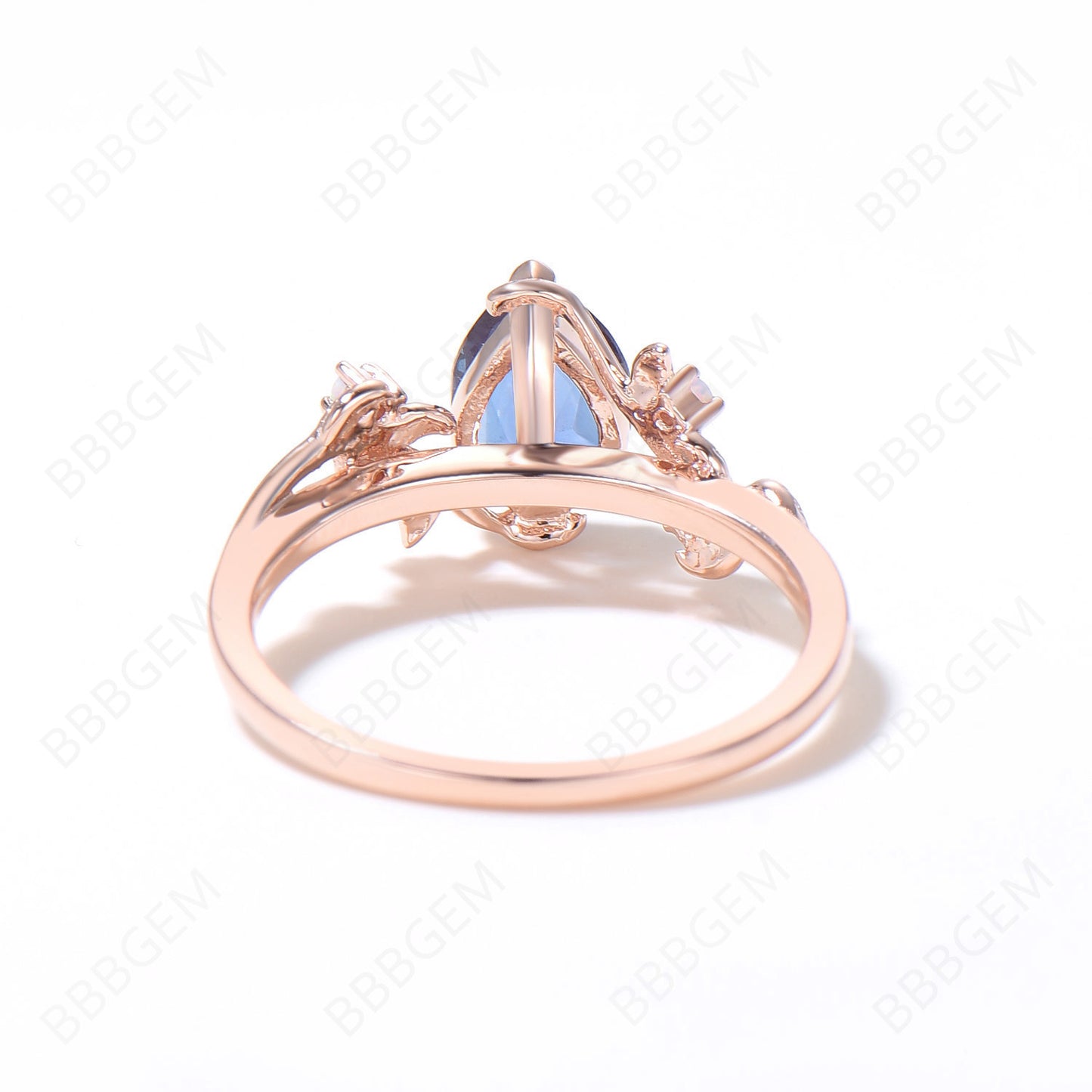 Twig Leaf Alexandrite Engagement Ring 14k Rose Gold Pear Shaped Alexandrite Ring Branch Vine Five Stone Opal Ring June Birthstone Proposal Gift