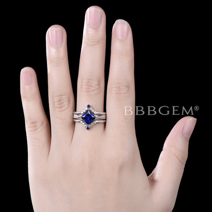 Infinity Twist Sapphire Engagement Ring 3pcs Diamond Bridal Set