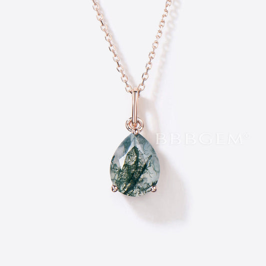 Pear Shaped Moss Agate Necklace Teardrop Green Agate Pendant