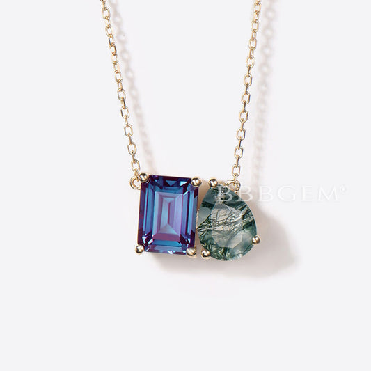 Emerald Cut Alexandrite Necklace Toi Et Moi Moss Agate Necklace